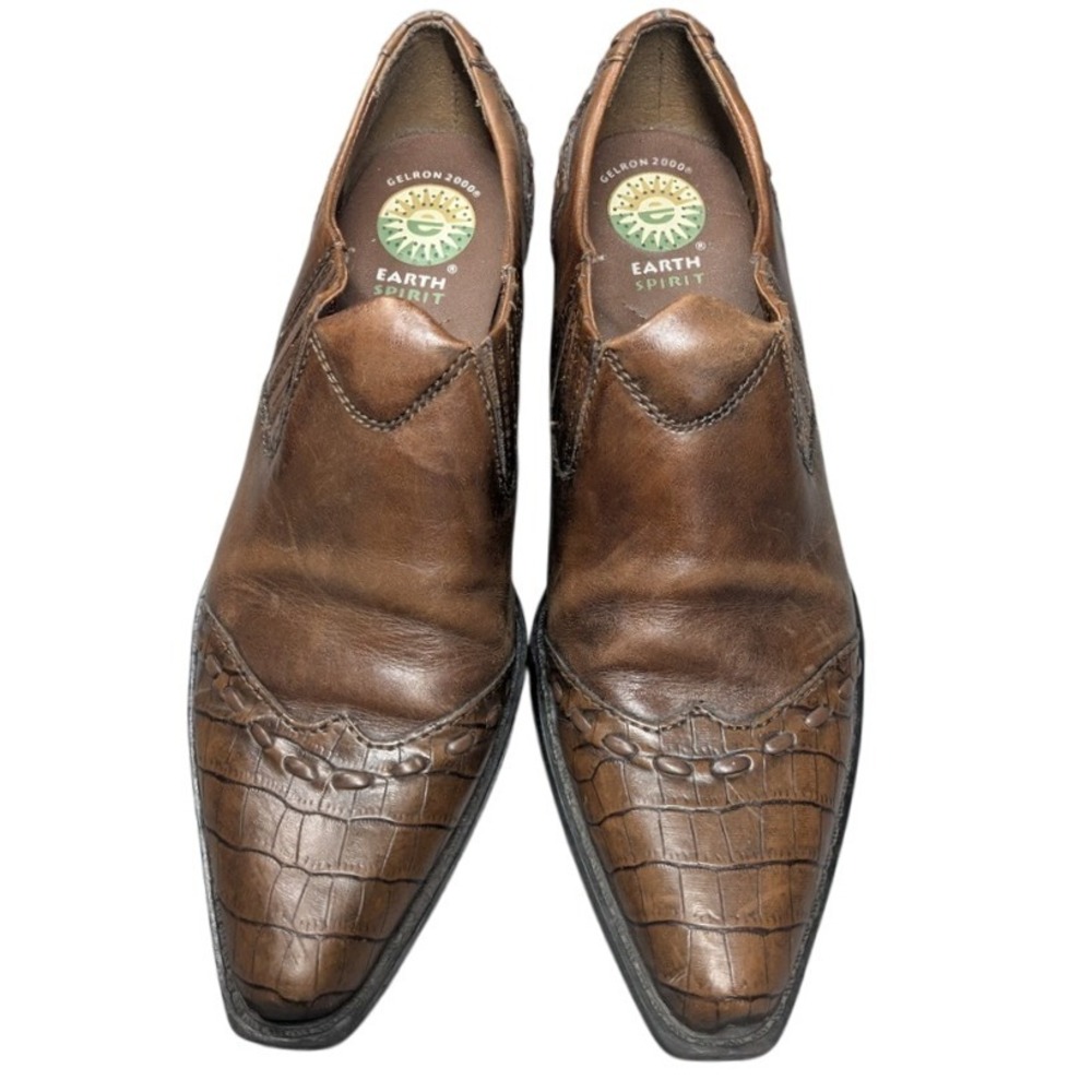 Vintage Earth Spirit Cheyenne Western Pointed Toe Brown Leather Booties Women 6